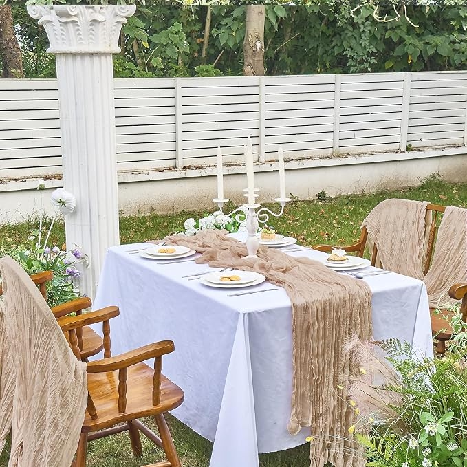 IVAPUPU 2 Pcs Cheesecloth Table Runner - 10ft Nude Boho Gauze Cheese Cloth - Image 7
