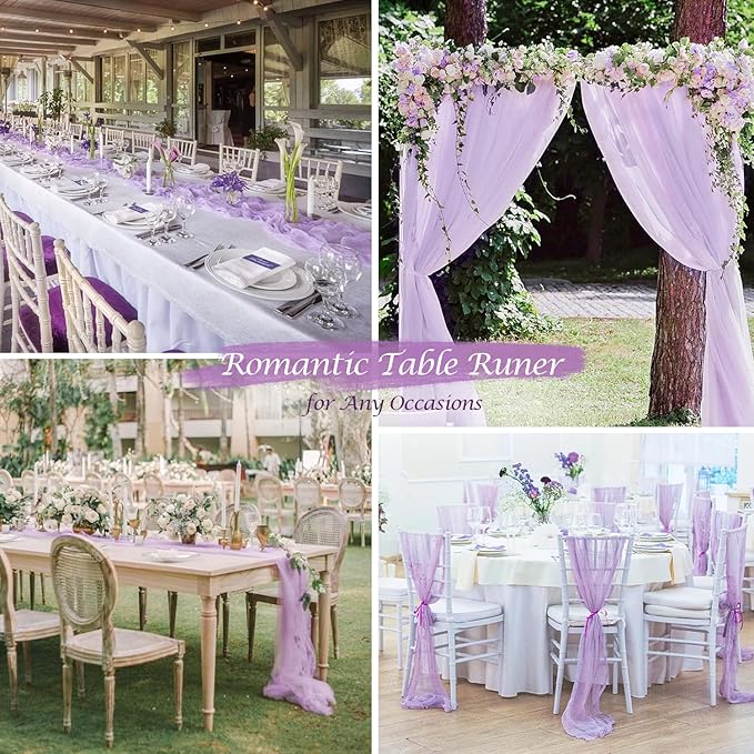 Lilac Purple Cheesecloth Table Runner Boho 10ft Gauze Cheese Cloth Gorgeous Table Runner for Baby Shower Wedding Bridal Shower Fall Thanksgiving Table Decor