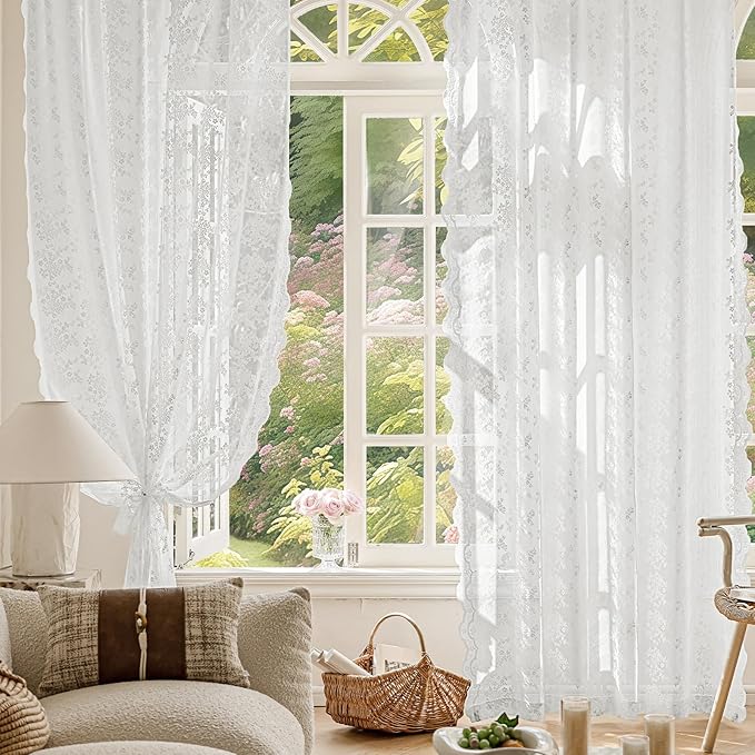Anmao Vintage Lace Curtains 120 Inches Long 2 Panels Set, Romantic Elegant - Image 5