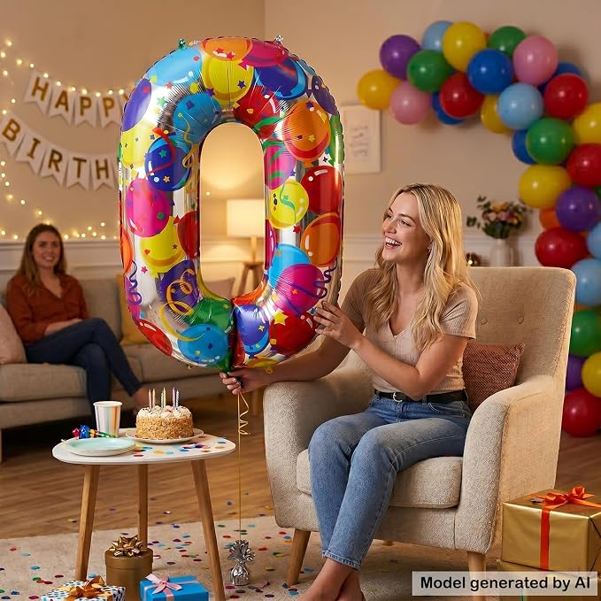 40 Inch Number 0 Balloon Colorful Party Pattern Helium Supported | Large Foil - Image 5