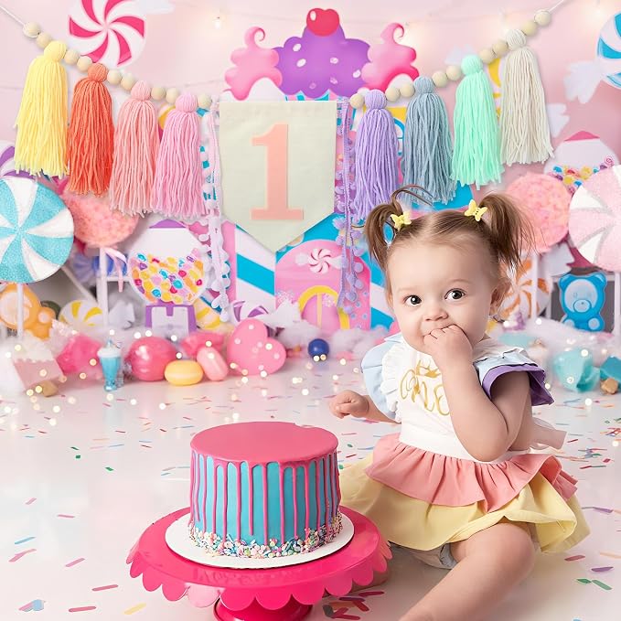 Boho Macaron Handmade Extended 1st Birthday High Chair Banner Wild One First - Image 4