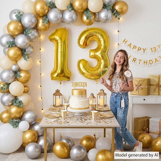 Gold Number 13 Balloon 40 Inch, Shiny Foil Decor - Image 2