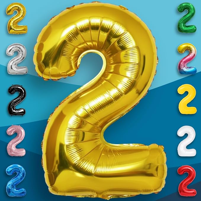 Gold Number Balloon 2 Mylar Foil Balloons 16 inch - Image 4