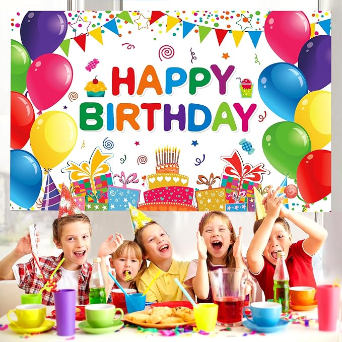 Happy Birthday Backdrop Banner Colorful Birthday Decorations Large Yard Sign - Image 3