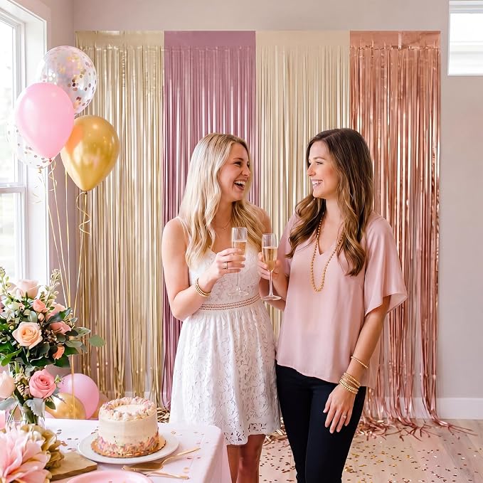 Frienda 4pcs Pink and Gold Party Decorations 6.6ft Fringe Curtains Decorations - Image 3