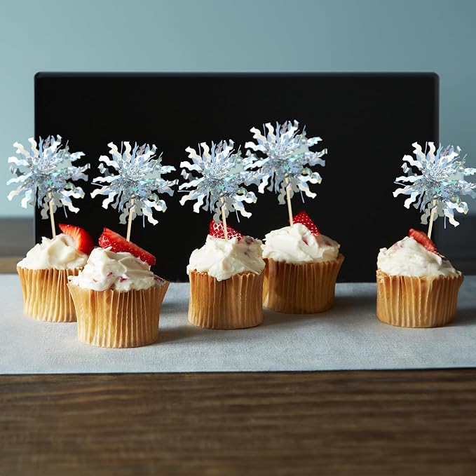 Gyufise 30Pcs Foil Firework Cupcake Toppers Sparkle Tinsel Cake Toppers Tinsel - Image 7