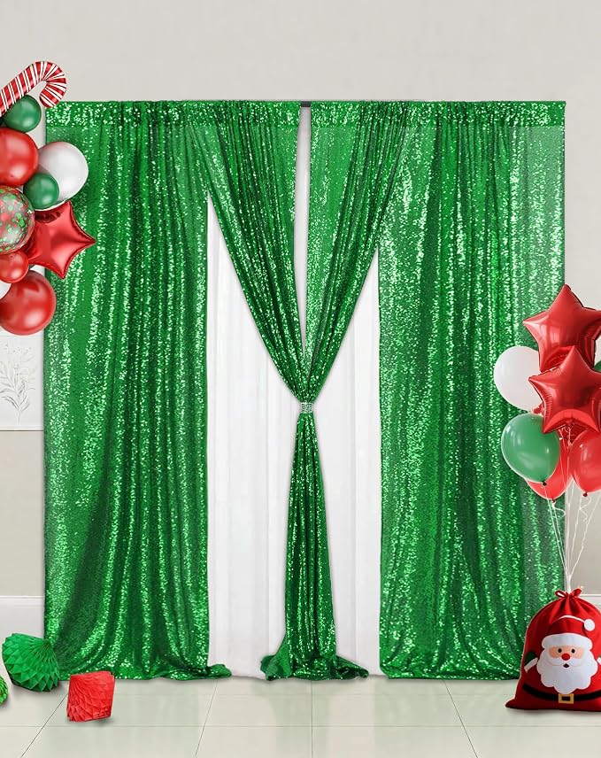 Eternal Beauty Green Sequin Backdrop Curtains, 4 Panels 2x8FT | 3mm Sparkle - Image 3