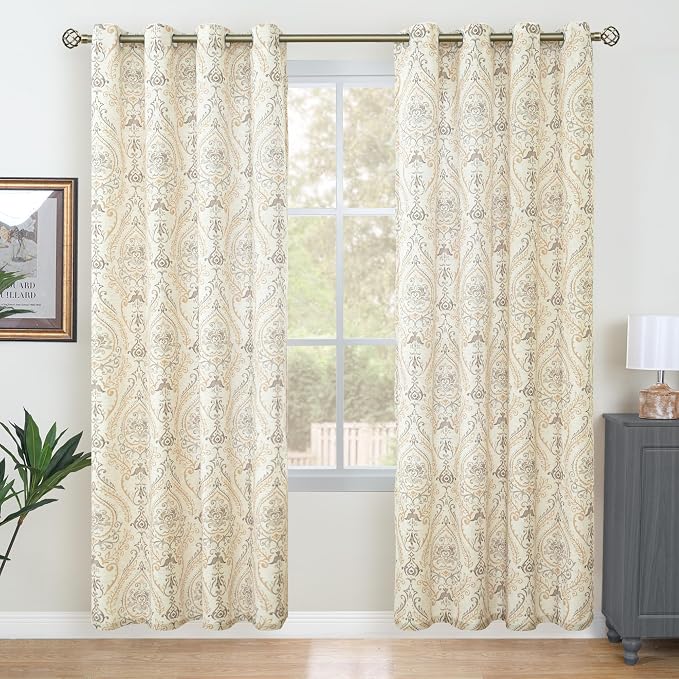 78 inches Long Linen Curtains for Living Room, Printed Linen Curtains Grommet by LAMIT