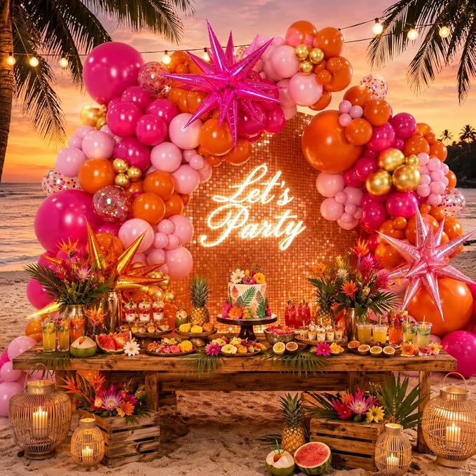 130pcs Pink and Orange Balloon Arch Kit Metallic Gold Confetti Balloons | - Image 7
