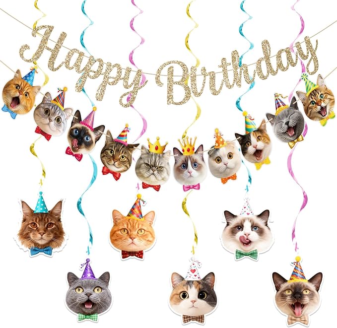 Alynta Cat Happy Birthday Banner Pre-Strung Cat Birthday Party Decorations | NO by Alynta