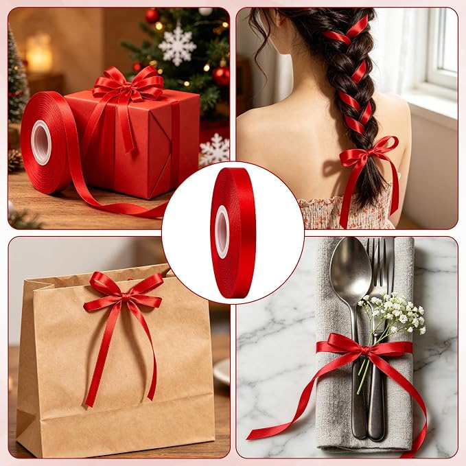 30Yards Thin Red Ribbon 3/8In for Gift Wrapping Wedding Christmas Decor | Silky - Image 4
