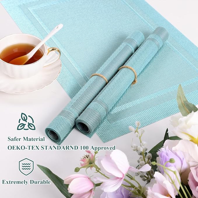 SHACOS Woven Vinyl Placemats Set of 6 Wipe Clean Place Mats - Image 4