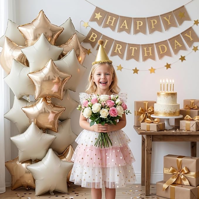 TONIFUL 15 Pcs Star Shaped Balloons 18 Inch Cream White Gold Foil Balloon | - Image 5