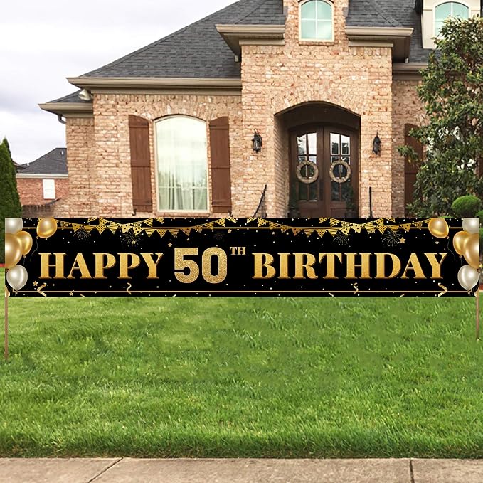 Large Happy 50th Birthday Decoration Banner, 50th Birthday Party Decorations by TZSS