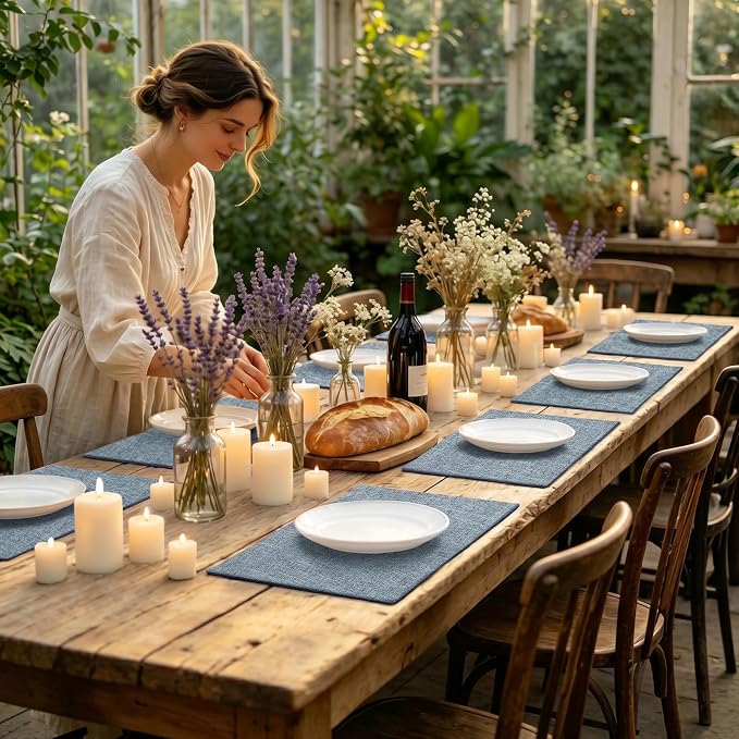Faux Cotton Linen Placemats Set of 6, Cloth Washable Farmhouse Dining Table Mats - Image 8