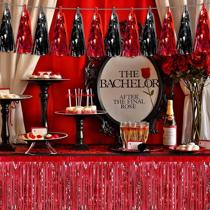 3P Black red Tassel Banner Garland Metallic Foil Fringe Banner Tinsel Tassels - Image 4