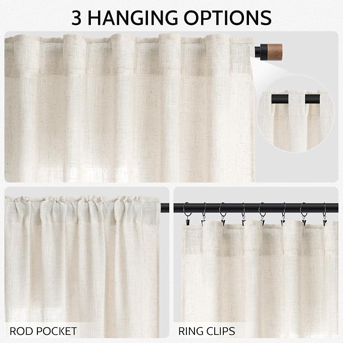 Modern Linen Curtains for Living Room 102 Inches Long Light Filtering Semi - Image 2