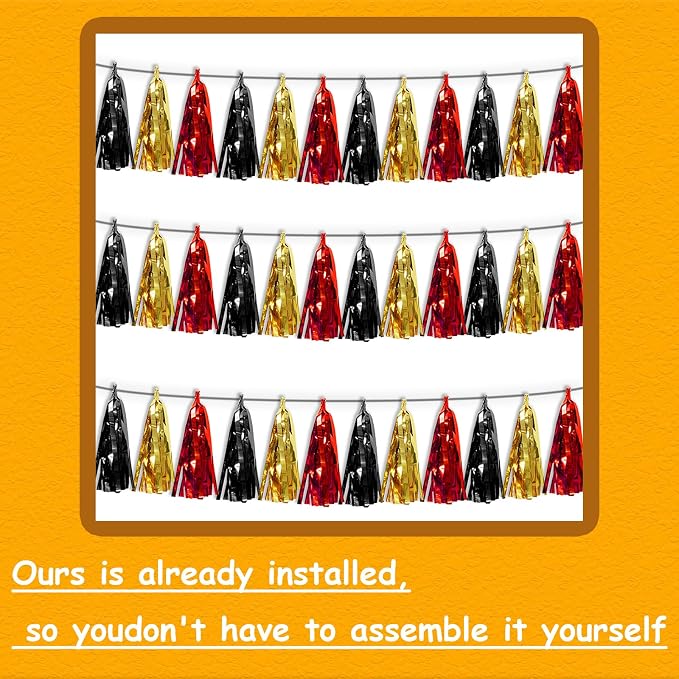 3P Red-Black Gold Tassel Banner Garland Metallic Foil Fringe Banner Tinsel - Image 3