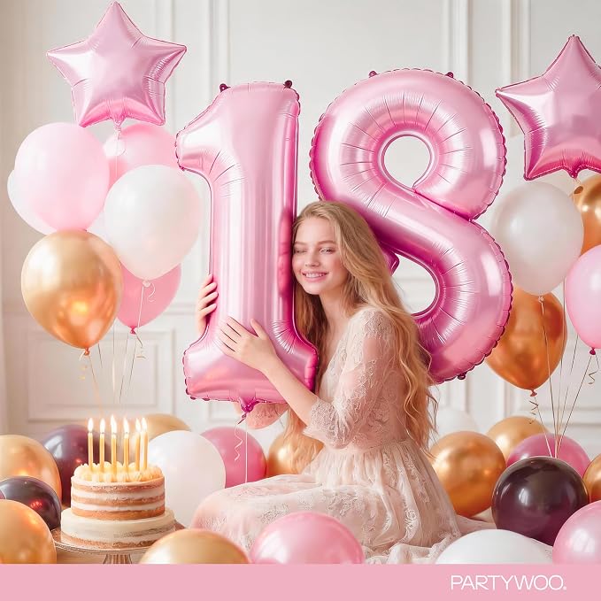 PartyWoo Number Balloons 40 Inch Pink Number 8 Kit 25pcs - Image 8