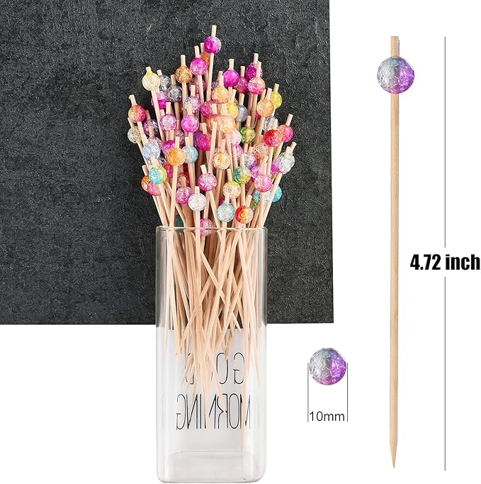 ALINK 100-Pack Cocktail Picks, Colorful Pearl Fancy Toothpicks - Image 2