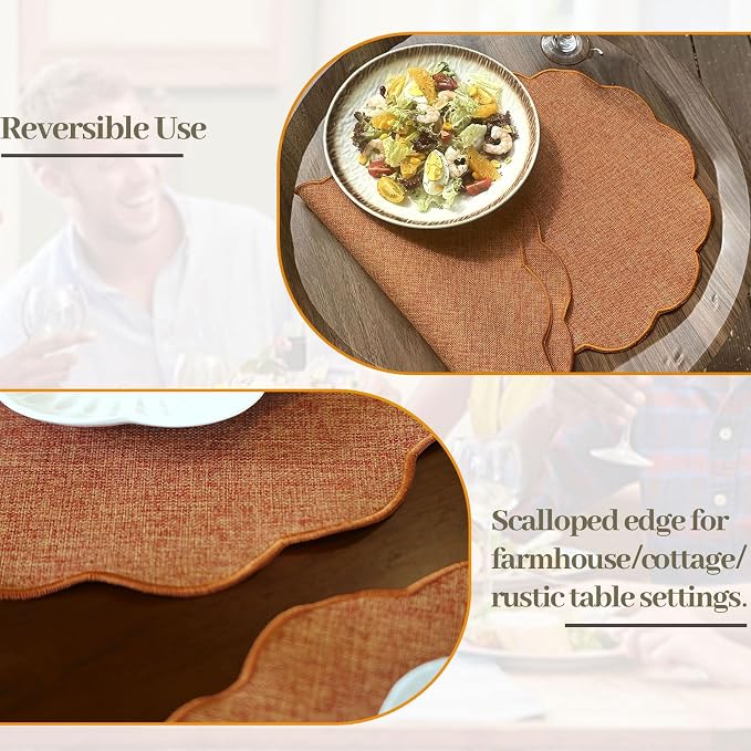 AHHFSMEI Round Faux Linen Placemats Set of 6 Heat Resistant Non-Slip Stain - Image 6