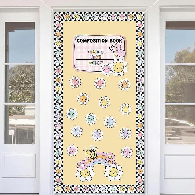HunnmingRe Pastel Petals Banner Door Decor Colorful Flowers Back to School by HunnmingRe