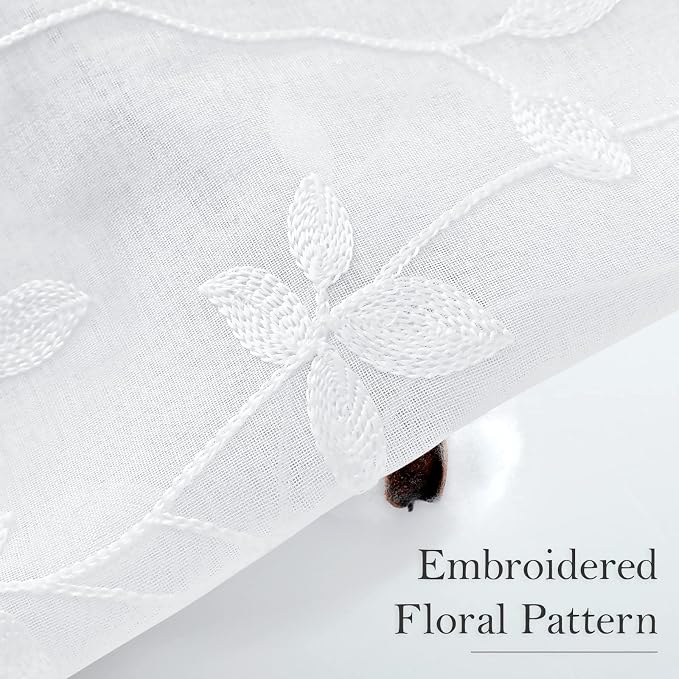 HOMEIDEAS White Sheer Curtains 2 Panels, Embroidered Vine Leaf, W52 x L63 | - Image 2