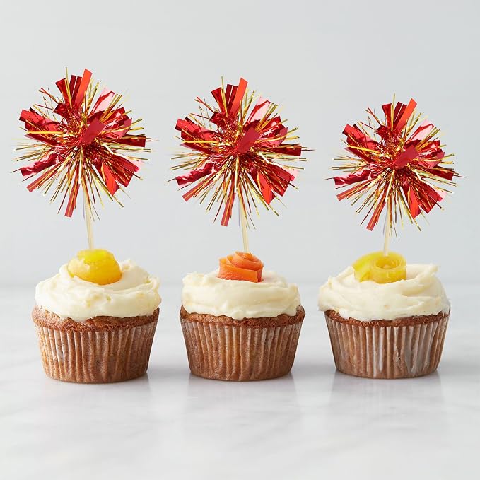 Gyufise 30Pcs Foil Firework Cupcake Toppers Sparkle Tinsel Cake Toppers Tinsel - Image 4