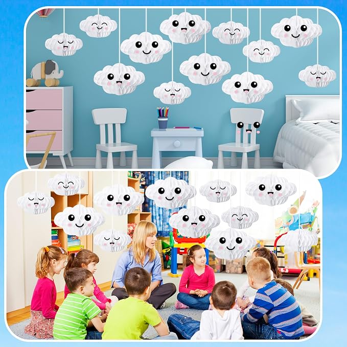 Affrolling 20 Pcs 3D Cloud Decorations Hanging Honeycomb Decor Artificial Cloud - Image 6