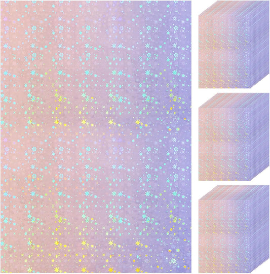 Nezyo 60 Sheets Holographic Laminate Sheets Clear Glitter A4 Size Vinyl Sticker Paper Holographic Overlay Self Adhesive Waterproof Transparent Film, 11.7 x 8.3 Inch (Star Style)
