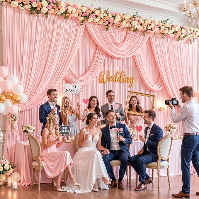 8 Panels Blush Pink Backdrop Curtains - Image 2