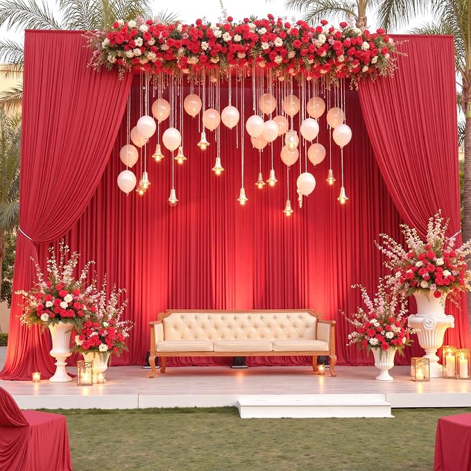 60×14ft Wrinkle Free Red Backdrop Curtain, Soft Silky Easy to Drape Wedding - Image 3
