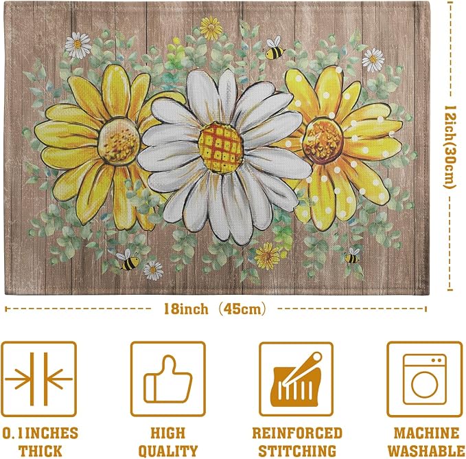 Spring Summer Floral Set of 4 Sunflower Daisy Eucalyptus Leaf Wooden Board - Image 4