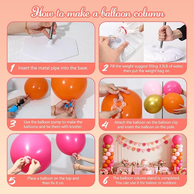 Pink and Orange Balloons Column Stand Kit 2 Sets Balloon Tower | 102Pcs Hot - Image 5