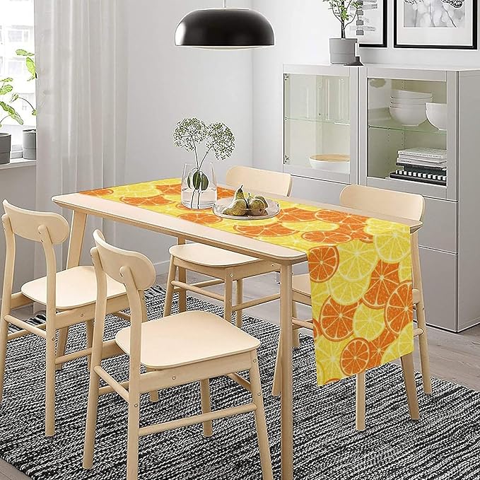 Orange Lemon Table Runner Spring Summer Orange Lemon Slices Botanical Fruit Dinner Runner for Farmhouse Baby Shower Party Holiday Home Kitchen Dining Table Decor 13x60