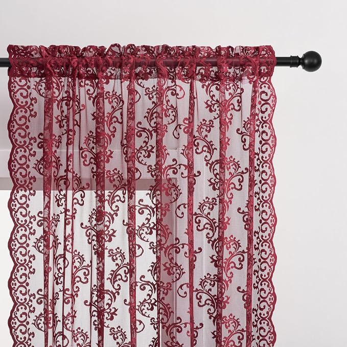 Burgundy Lace Curtains 72 Inch Length 2 Panels - Image 3