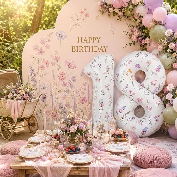 Wildflower Number 18 Balloon for 18th Flower Birthday Party Decorations | 40'' - Image 3