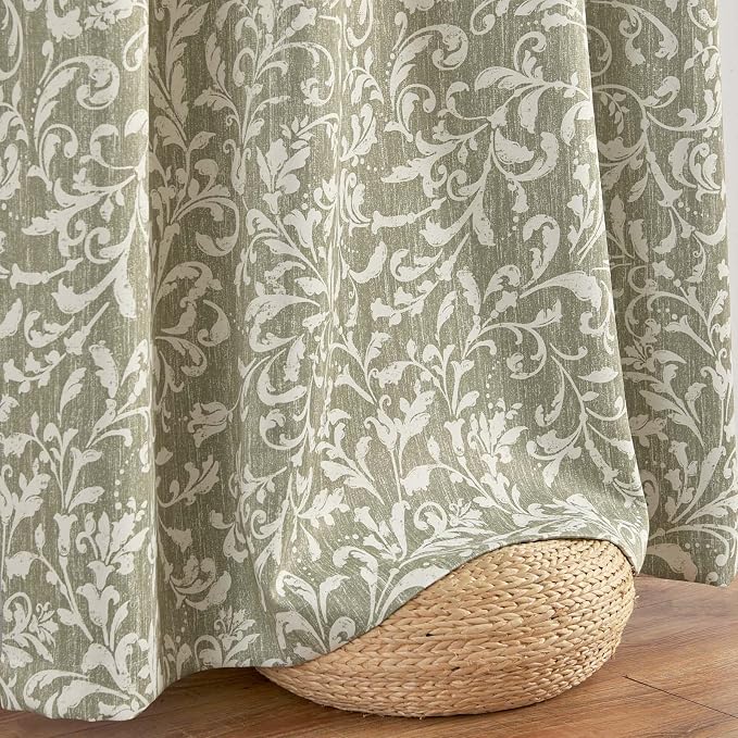 Green Floral 100% Blackout Curtains 96 Inch Vintage Grommet 2 Panels | Room - Image 8
