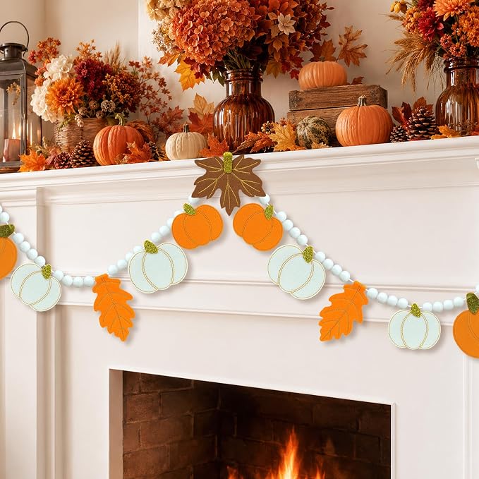 Fall Decorations, Fall Felt Maple Leaves & Pumpkin Garland - Image 6