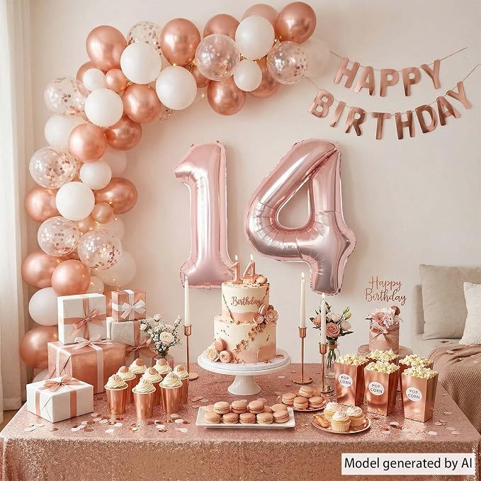 Rose Gold Number 14 Balloon 40 Inch, Gorgeous Blush Foil - Image 7