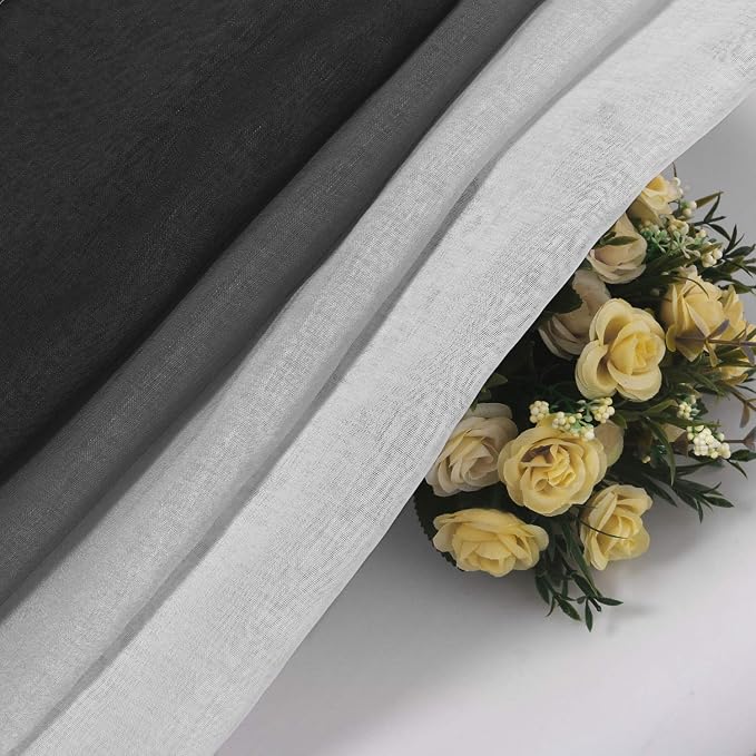 DWCN Black Faux Linen Ombre Sheer Curtains - Image 5