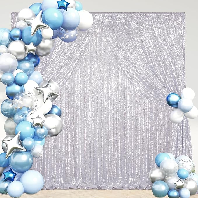 Silver Backdrop Curtains 2 Pieces 5FTx10FT Sequin Backdrop Decor - Image 5