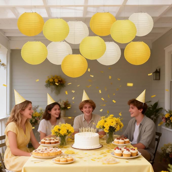 Qenk 12 Pcs Yellow Paper Lanterns - Image 6