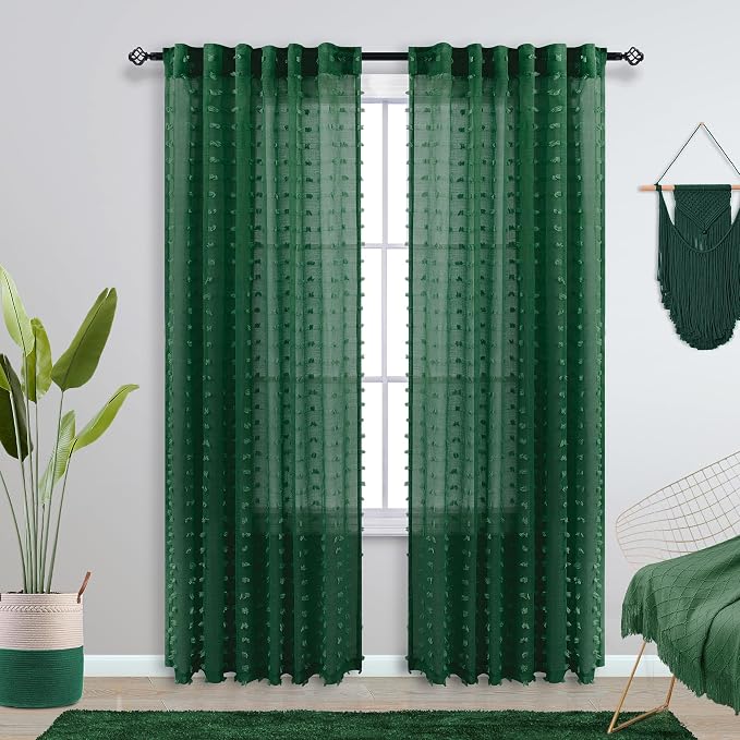 KOUFALL Hunter Green Sheer Curtains 84 Inch Length - Image 2