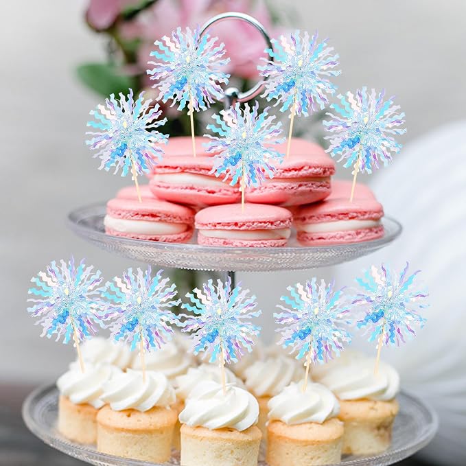 30 PCS Foil Firework Cupcake Toppers Sparkle Tinsel Cupcake Picks Happy - Image 6