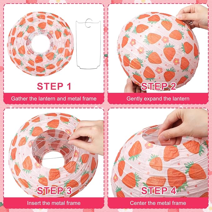 Honoson 12 Pcs Red Pink Strawberry Paper Lanterns Strawberry Party Decoration - Image 5
