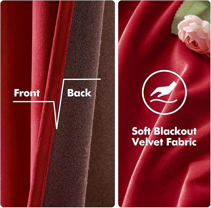 MIULEE Velvet Curtains Christmas Red 52 x 63 Inch Length Set of 2 | Grommet - Image 3