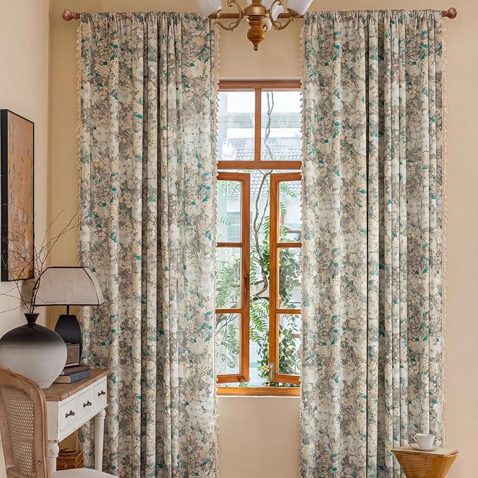 Floral Semi Sheer Rod Pocket 63 Inch Curtains 2 Panels - Image 2