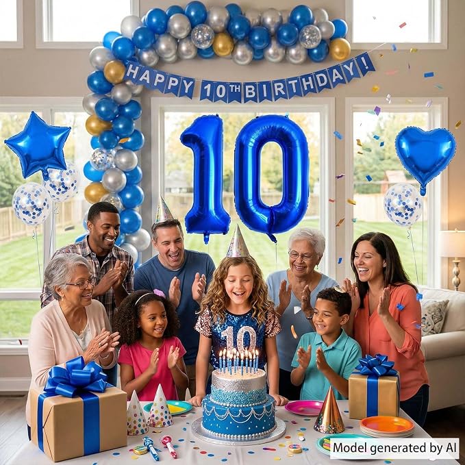 Navy Blue Number 10 Balloon 40 Inch, Shiny Metallic Double Digit Party Decor | - Image 2