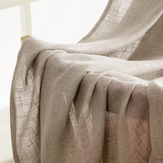 MIULEE Taupe Grey Linen Curtains 52x63 Inch Length 2 Panels - Image 6